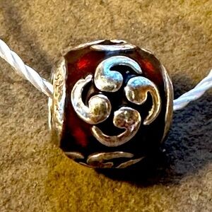 Retired Authentic Pandora Orange Enamel and Silver Zen Flower Bead .925 ALE
